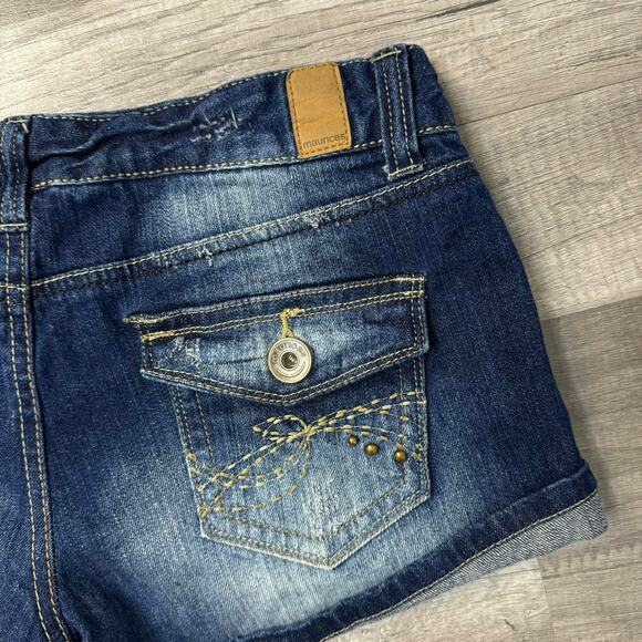Y2k 00s Style Dark Wash Low Rise Shorts Size 7/8 Flap Pockets Bella Ellena - Picture 3 of 6